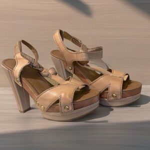 Franco Sarto Pandora Beige Leather Sandals